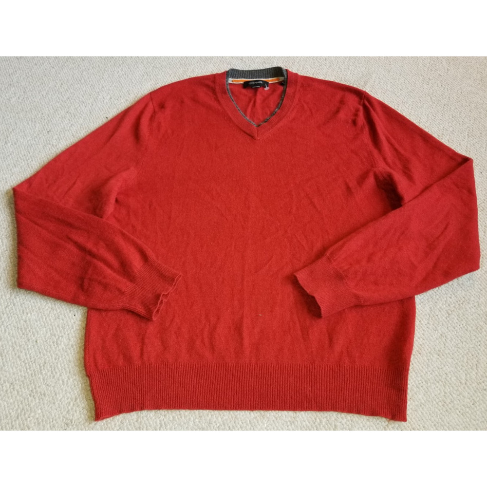 Mens Sweater-CHRISTOPHER FISCHER-red 100% cashmere v-neck pullover Old Money-L
